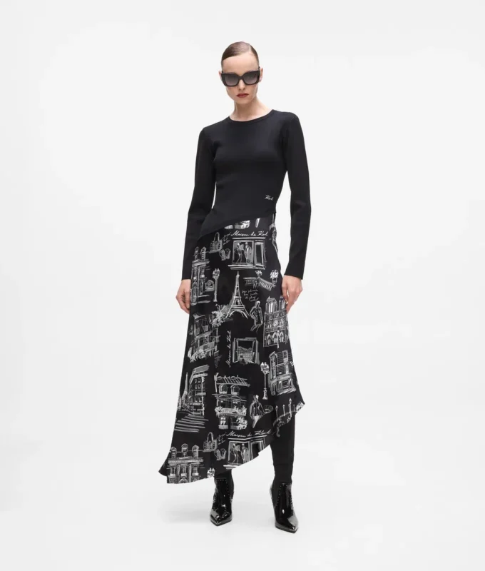 Paris midi-jurk met schetsen