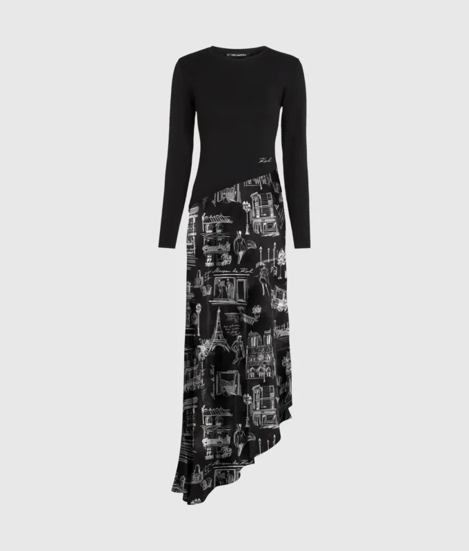 Paris midi-jurk met schetsen