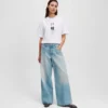 PLISSÉ JEANS MET WIJDE PIJP