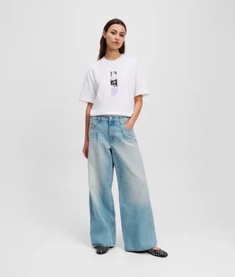 PLISSÉ JEANS MET WIJDE PIJP