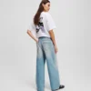 PLISSÉ JEANS MET WIJDE PIJP