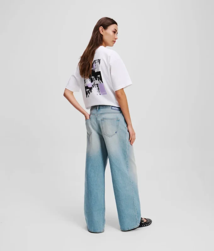PLISSÉ JEANS MET WIJDE PIJP
