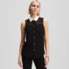 POPLIN BLOUSE ZONDER MOUWEN MET KRAAG