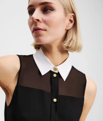 POPLIN BLOUSE ZONDER MOUWEN MET KRAAG