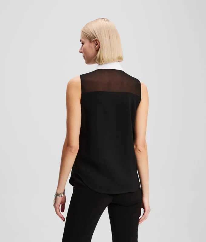 POPLIN BLOUSE ZONDER MOUWEN MET KRAAG