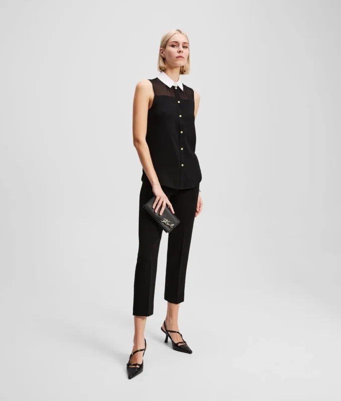 POPLIN BLOUSE ZONDER MOUWEN MET KRAAG