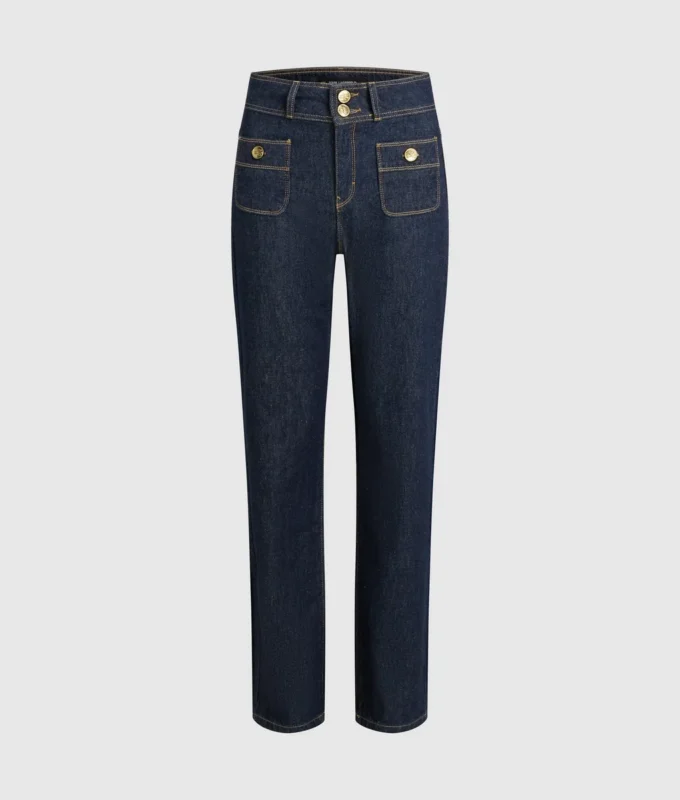 Rechte jeans met knoopdetails