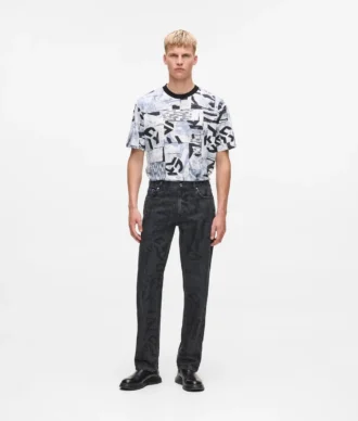 Rechte jeans met monogram over de hele lengte