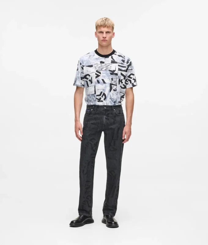 Rechte jeans met monogram over de hele lengte