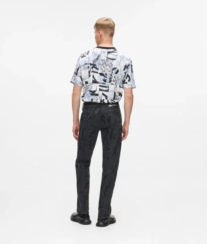 Rechte jeans met monogram over de hele lengte