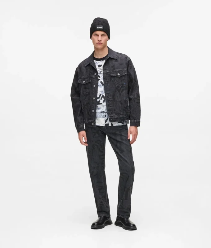 Rechte jeans met monogram over de hele lengte