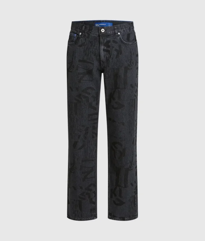 Rechte jeans met monogram over de hele lengte