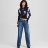 RELAXED JEANS MET FRANJES EN MIDDELLIJKE TAILLE