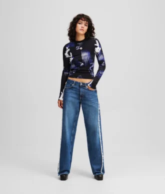 RELAXED JEANS MET FRANJES EN MIDDELLIJKE TAILLE