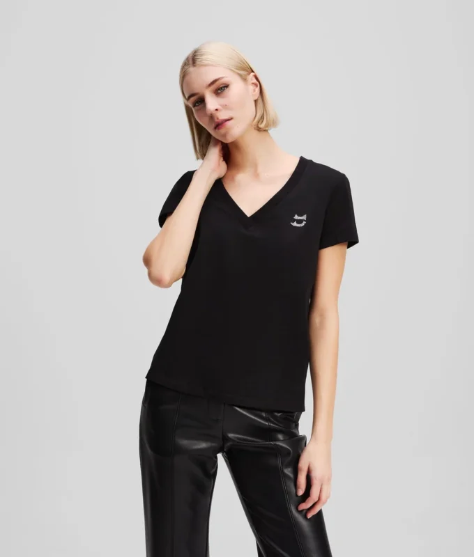 RHINESTONE IKON CHOUPETTE T-SHIRT MET V-HALS