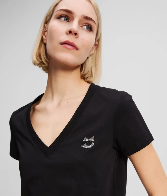 RHINESTONE IKON CHOUPETTE T-SHIRT MET V-HALS