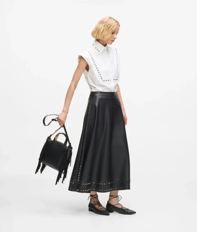 Rok van imitatieleer met studs