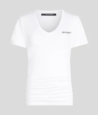 SIGNATURE T-SHIRT MET V-HALS EN RUFELS