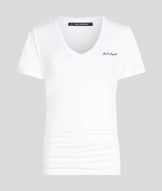SIGNATURE T-SHIRT MET V-HALS EN RUFELS