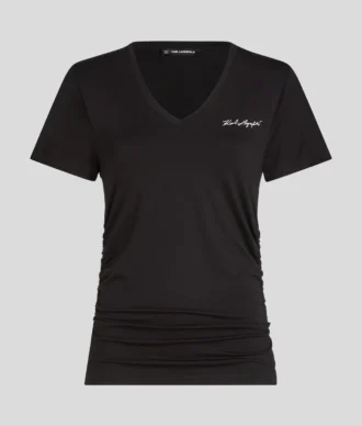 SIGNATURE T-SHIRT MET V-HALS EN RUFELS