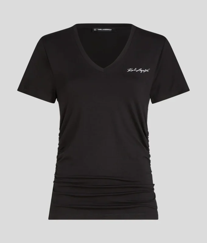 SIGNATURE T-SHIRT MET V-HALS EN RUFELS