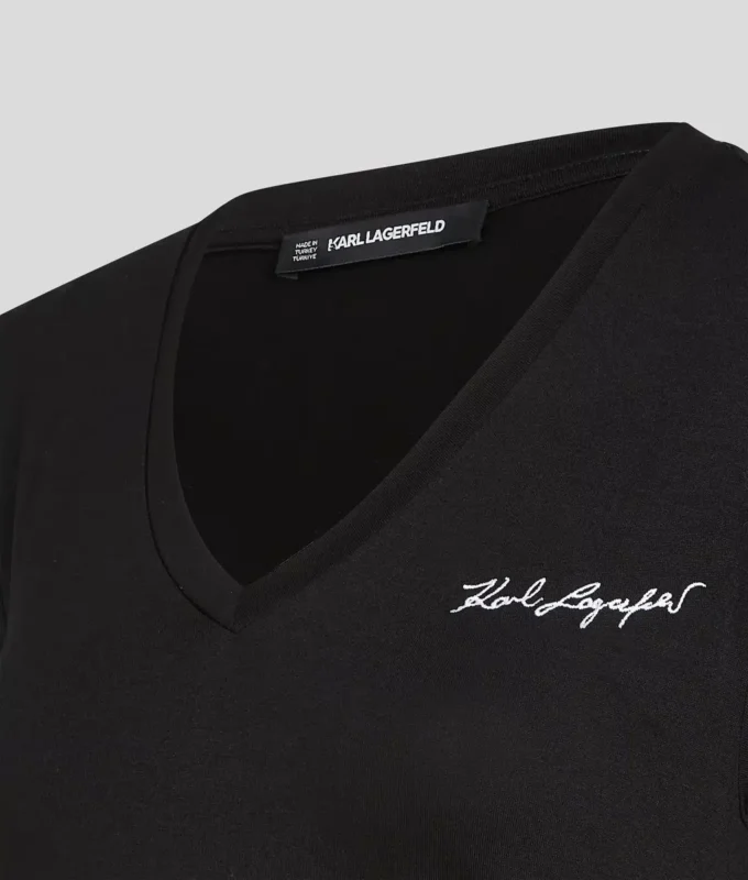 SIGNATURE T-SHIRT MET V-HALS EN RUFELS