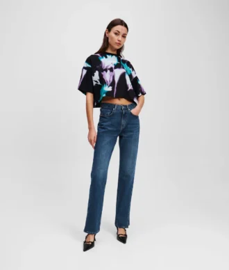 STRAIGHT JEANS MET SPLIT-HEM EN HOGE TAILLE