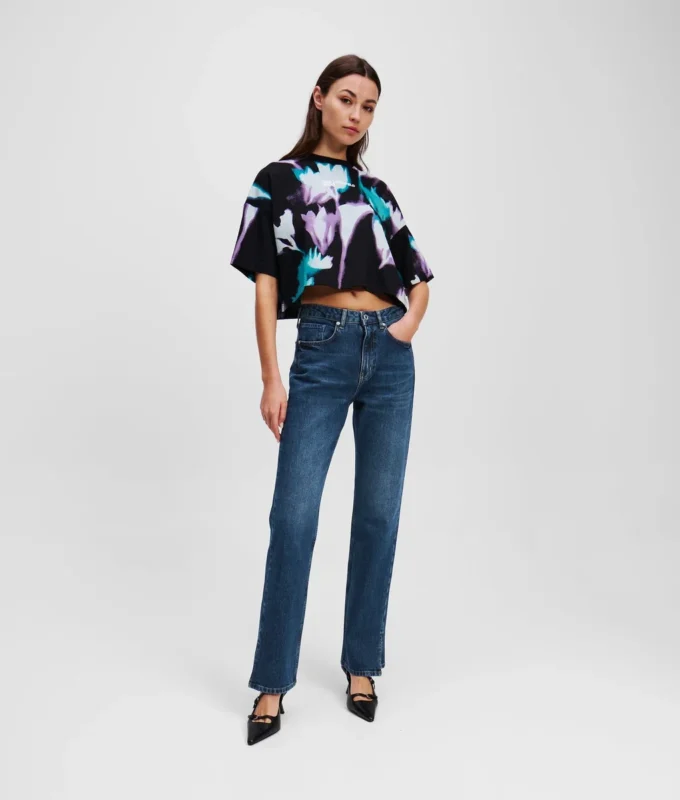 STRAIGHT JEANS MET SPLIT-HEM EN HOGE TAILLE