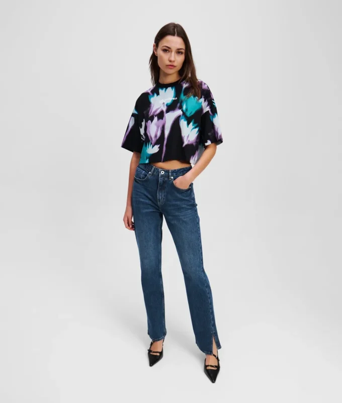 STRAIGHT JEANS MET SPLIT-HEM EN HOGE TAILLE
