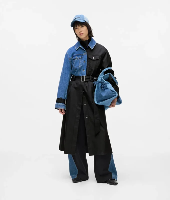 Trenchcoat met denim panelen