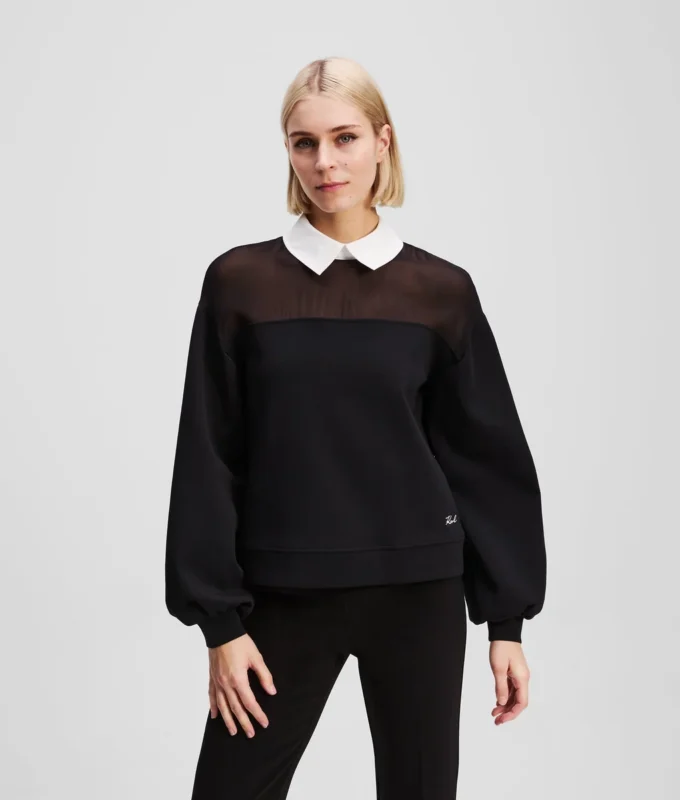 SWEATSHIRT MET POPLIN KRAAG