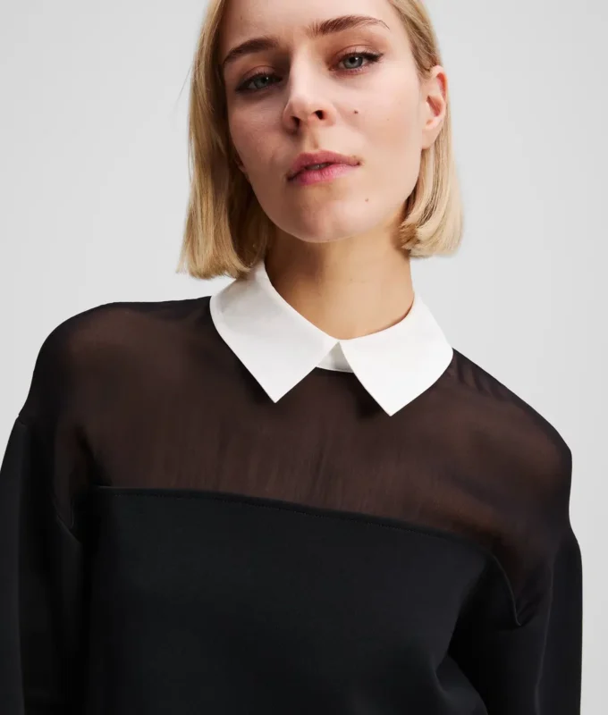 SWEATSHIRT MET POPLIN KRAAG