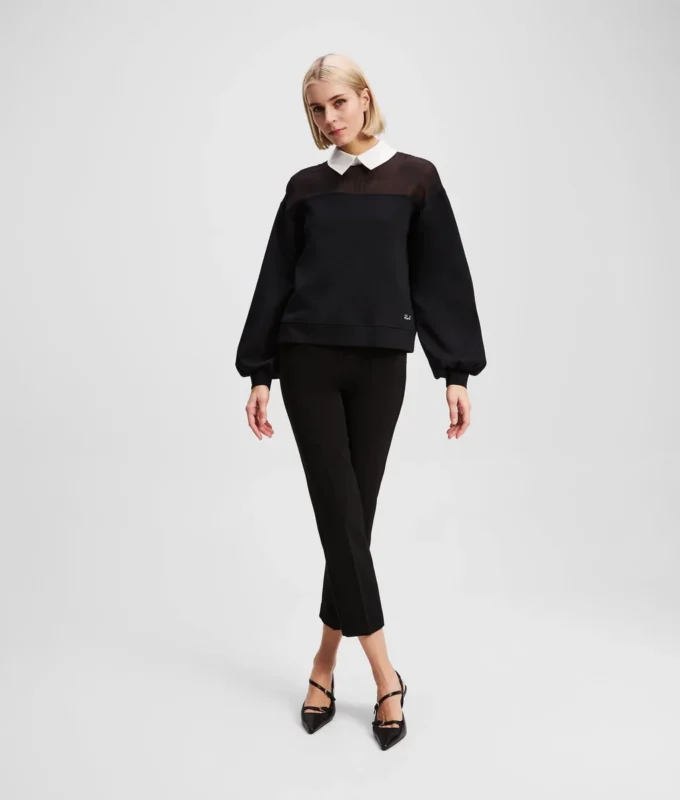 SWEATSHIRT MET POPLIN KRAAG