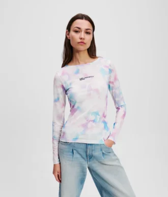 T-SHIRT MET BLOEMENPRINT EN MESH