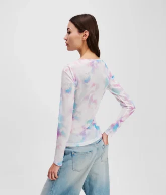 T-SHIRT MET BLOEMENPRINT EN MESH