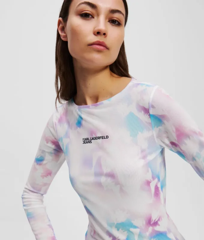 T-SHIRT MET BLOEMENPRINT EN MESH