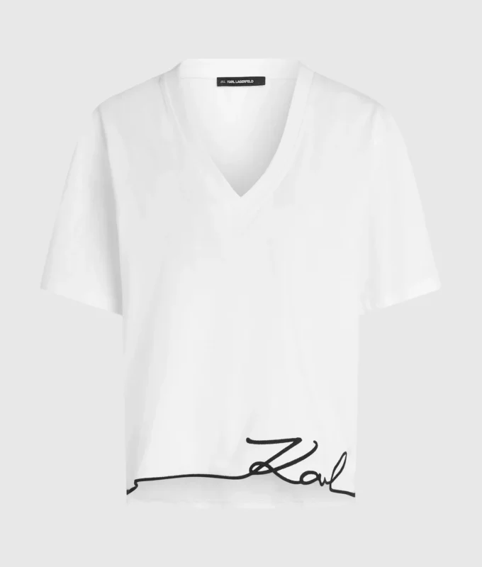 T-shirt met V-hals en kenmerkende zoom