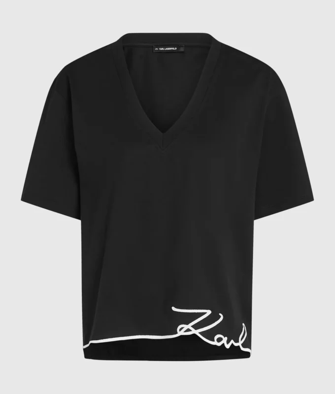 T-shirt met V-hals en kenmerkende zoom