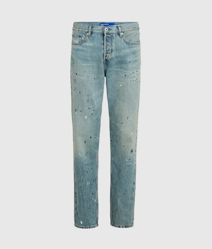 Taps toelopende jeans met verfspatten