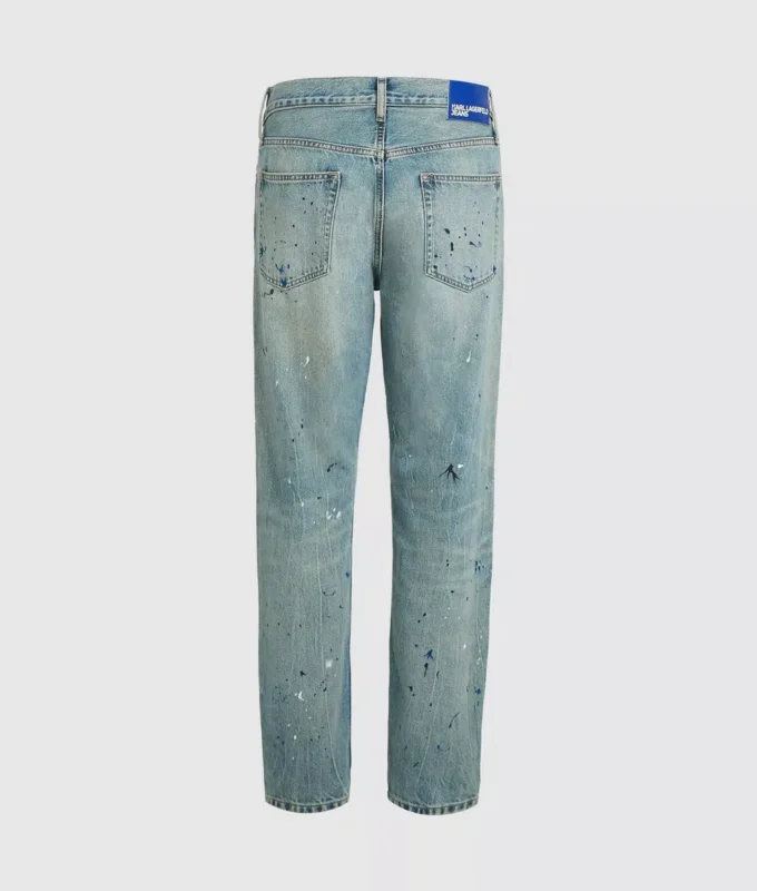 Taps toelopende jeans met verfspatten