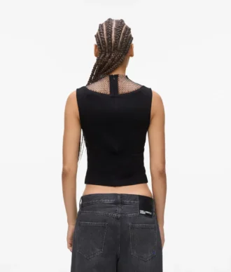 Top met V-hals en strass-mesh