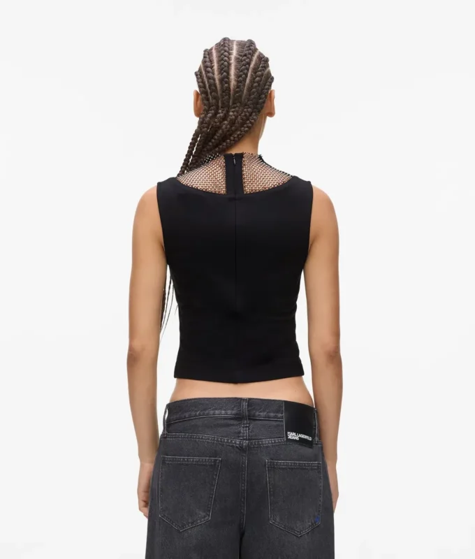 Top met V-hals en strass-mesh
