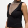 Top met V-hals en strass-mesh