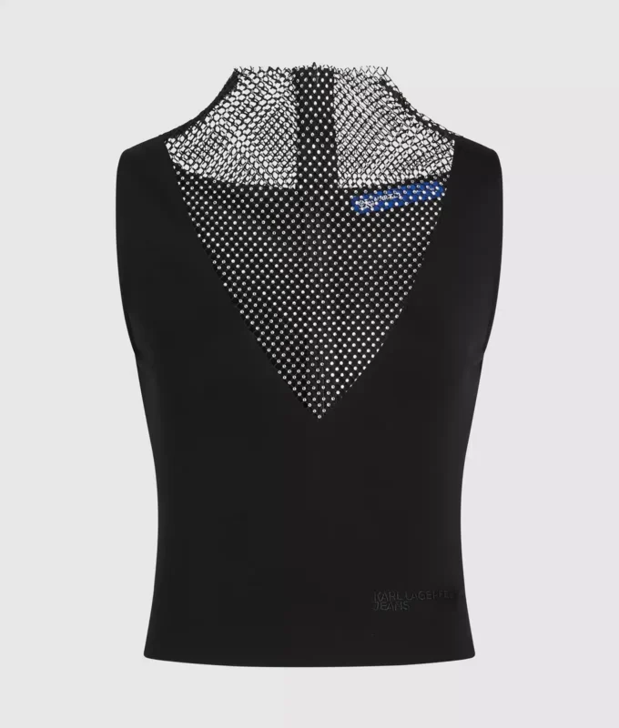 Top met V-hals en strass-mesh