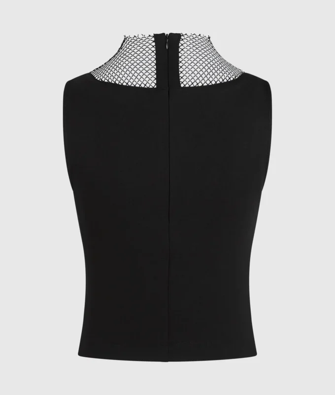 Top met V-hals en strass-mesh