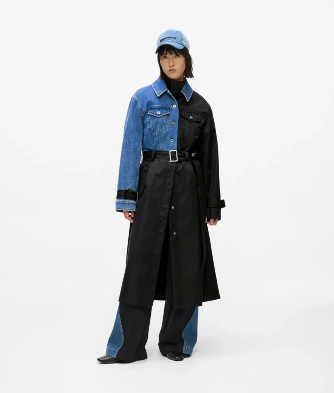 Trenchcoat met denim panelen