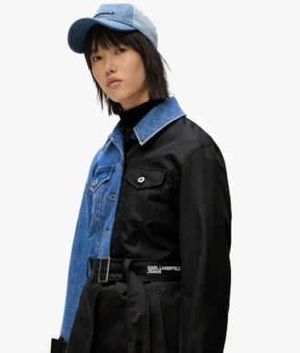 Trenchcoat met denim panelen