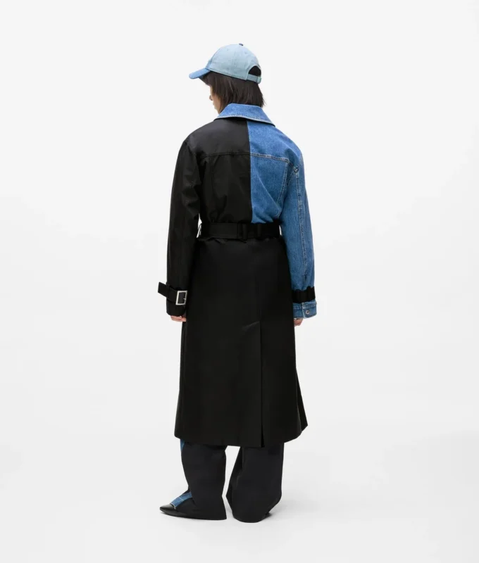 Trenchcoat met denim panelen