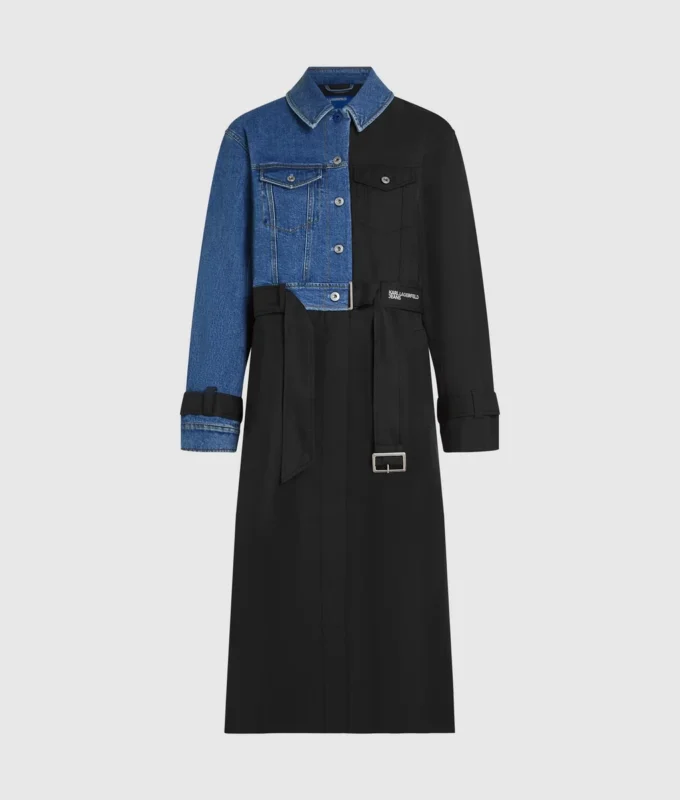 Trenchcoat met denim panelen