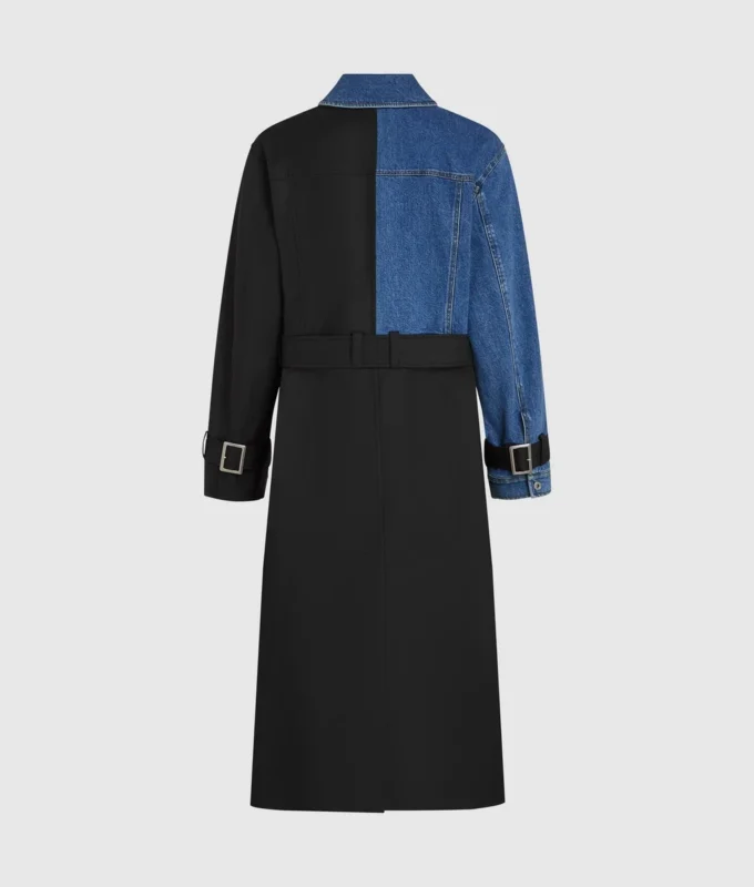 Trenchcoat met denim panelen